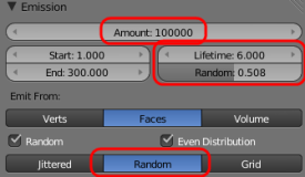 Particle emission settings